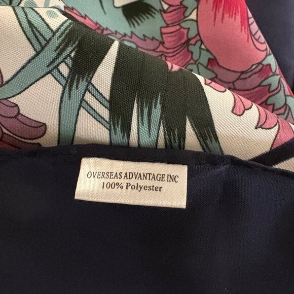 Overseas Advantage Polyester Square Scarf Silky Pink Green Floral Navy Vintage - Picture 4 of 8